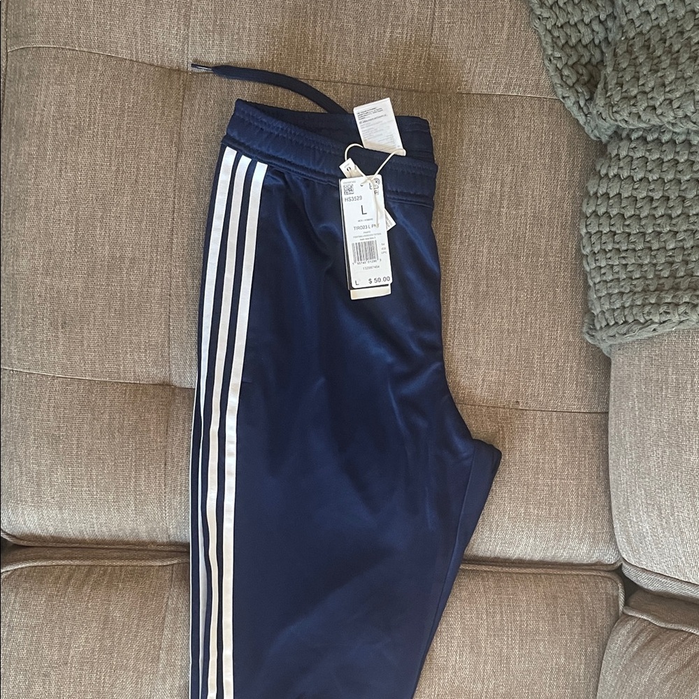 Adidas Blue Joggers with White Stripes, Adult Large
